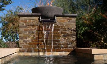 Custom Natural Gas Fire Bowl & Water Fountain At Pool - Controlled via iPhone/iPad